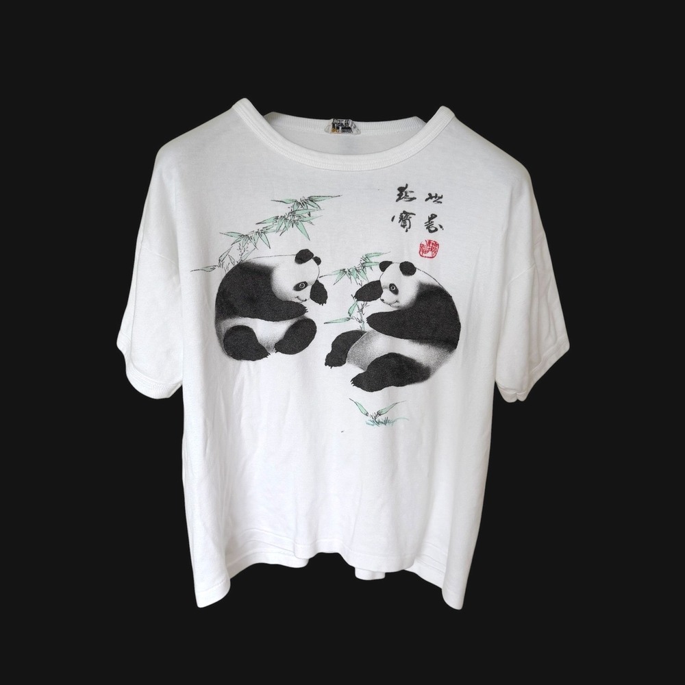 60's Golden Wheel Panda Bamboo Cropped T-Shirt Cotton Rayon Blend Mens Size 42